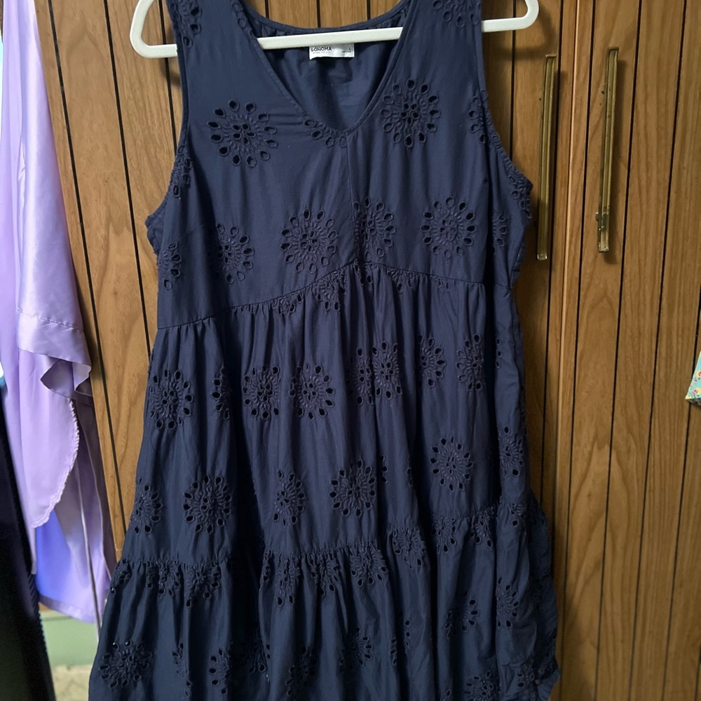 Sonoma Dark Blue Eyelet Sleeveless Mini Dress